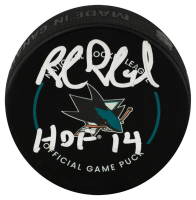 Rob Blake Signed Sharks Logo Hockey Puck Inscribed "HOF 14" (Schwartz) at PristineAuction.com