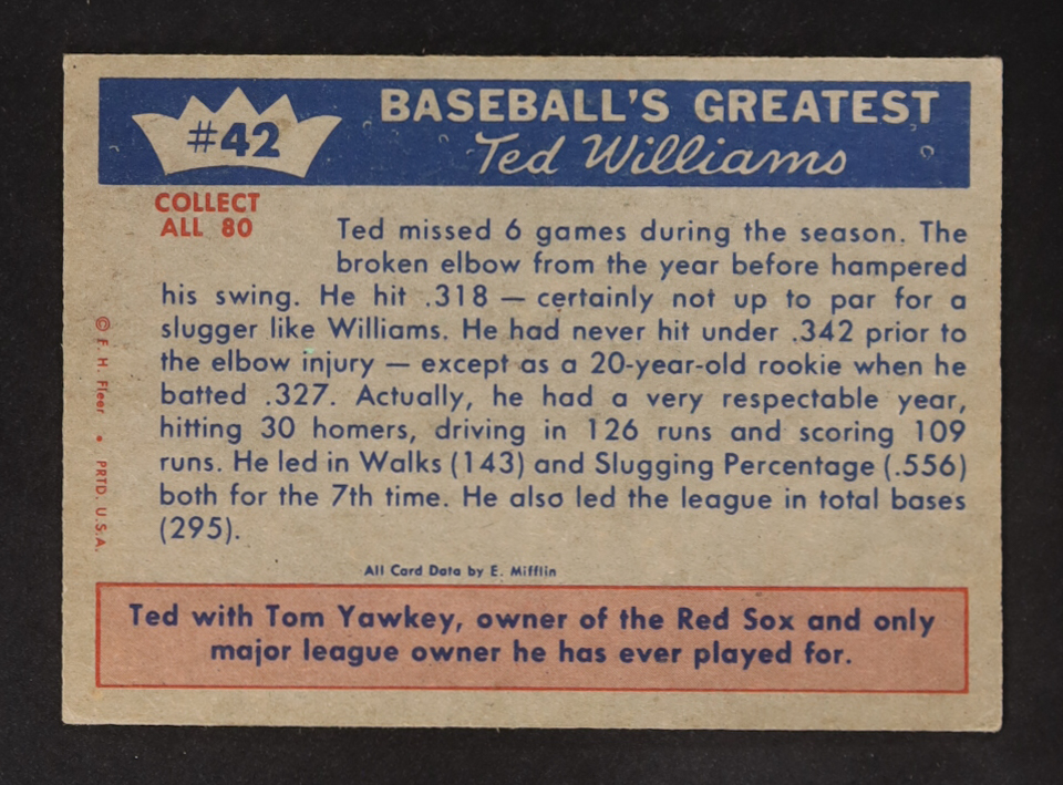 Ted Williams 1959 Fleer #42 Tom Yawkey at PristineAuction.com Ted Williams 1959 Fleer #42 Tom Yawkey at PristineAuction.com