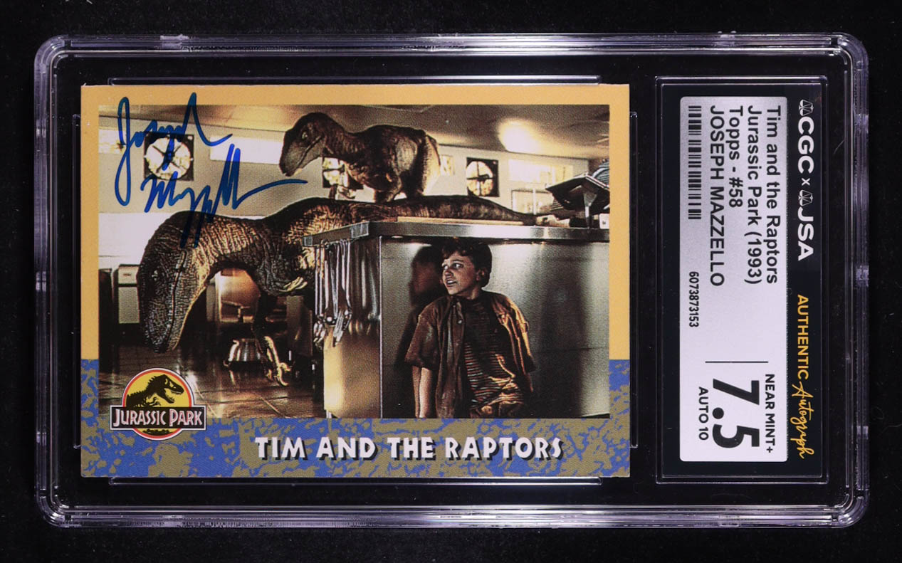Joseph Mazzello Signed 1993 Topps Jurassic Park Tim and the Raptors #58 (CGC 7.5 | Autograph Graded CGC 10) at PristineAuction.com Joseph Mazzello Signed 1993 Topps Jurassic Park Tim and the Raptors #58 (CGC 7.5 | Autograph Graded CGC 10) at PristineAuction.com