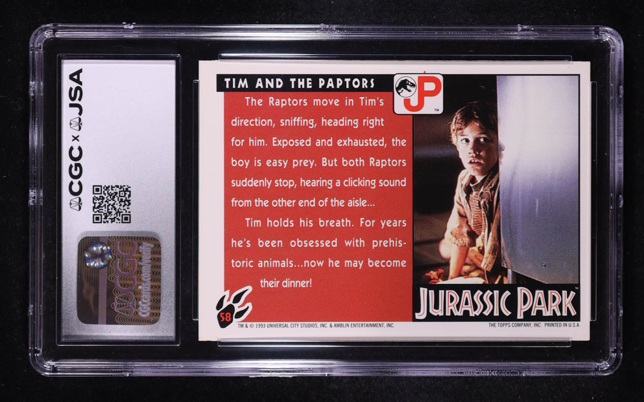 Joseph Mazzello Signed 1993 Topps Jurassic Park Tim and the Raptors #58 (CGC 7.5 | Autograph Graded CGC 10) at PristineAuction.com Joseph Mazzello Signed 1993 Topps Jurassic Park Tim and the Raptors #58 (CGC 7.5 | Autograph Graded CGC 10) at PristineAuction.com