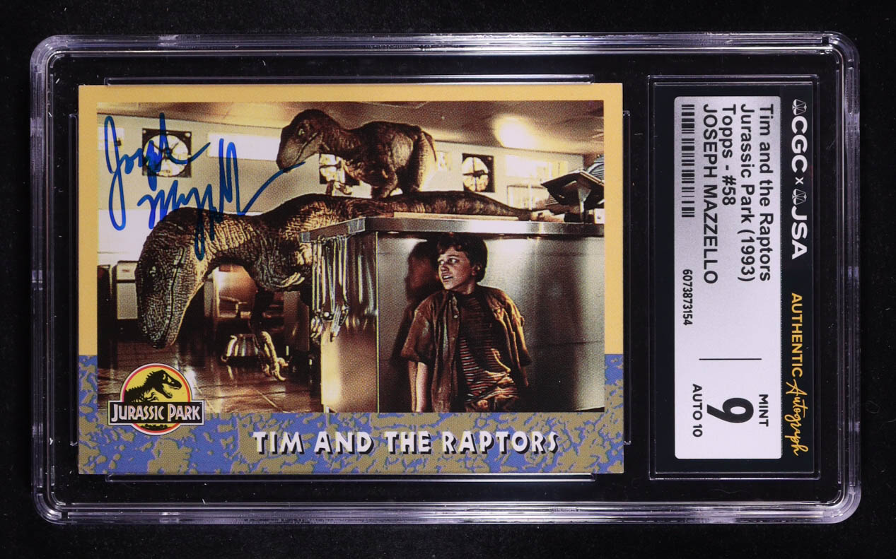 Joseph Mazzello Signed 1993 Topps Jurassic Park Tim and the Raptors #58 (CGC 9 | Autograph Graded CGC 10) at PristineAuction.com Joseph Mazzello Signed 1993 Topps Jurassic Park Tim and the Raptors #58 (CGC 9 | Autograph Graded CGC 10) at PristineAuction.com