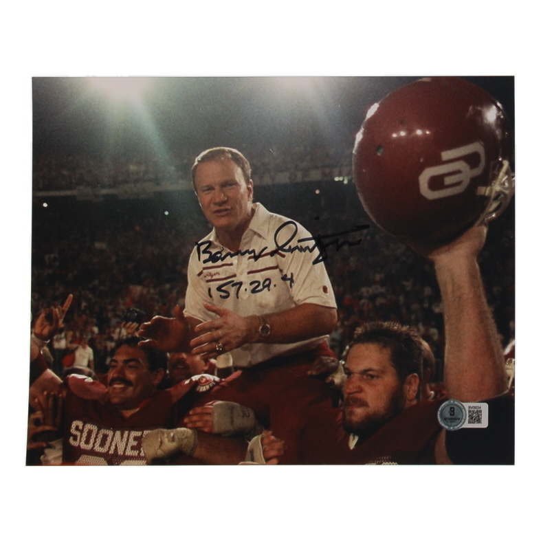 Barry Switzer Signed Oklahoma Sooners 8x10 Photo Inscribed "157-29-4" (Beckett) at PristineAuction.com Barry Switzer Signed Oklahoma Sooners 8x10 Photo Inscribed "157-29-4" (Beckett) at PristineAuction.com