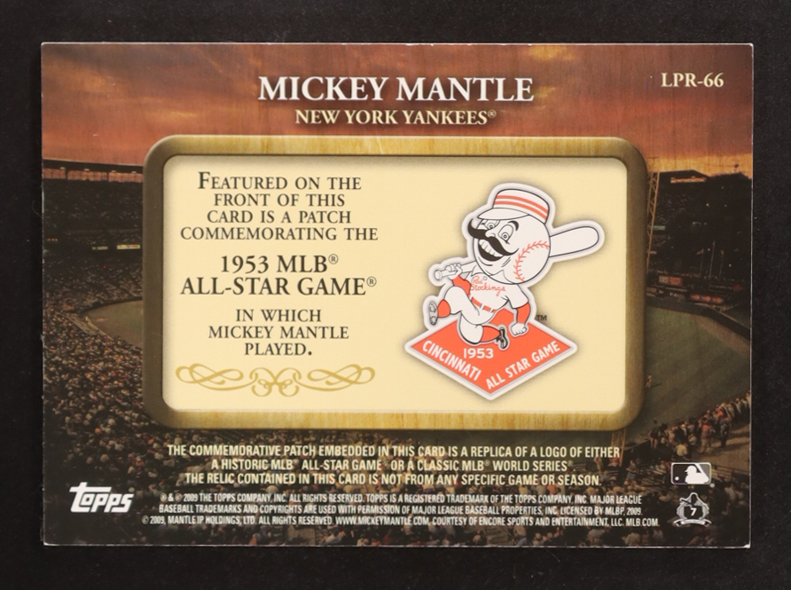 Mickey Mantle 2009 Topps Legends Commemorative Patch #LPR66 1953 MLB All-Star Game at PristineAuction.com Mickey Mantle 2009 Topps Legends Commemorative Patch #LPR66 1953 MLB All-Star Game at PristineAuction.com