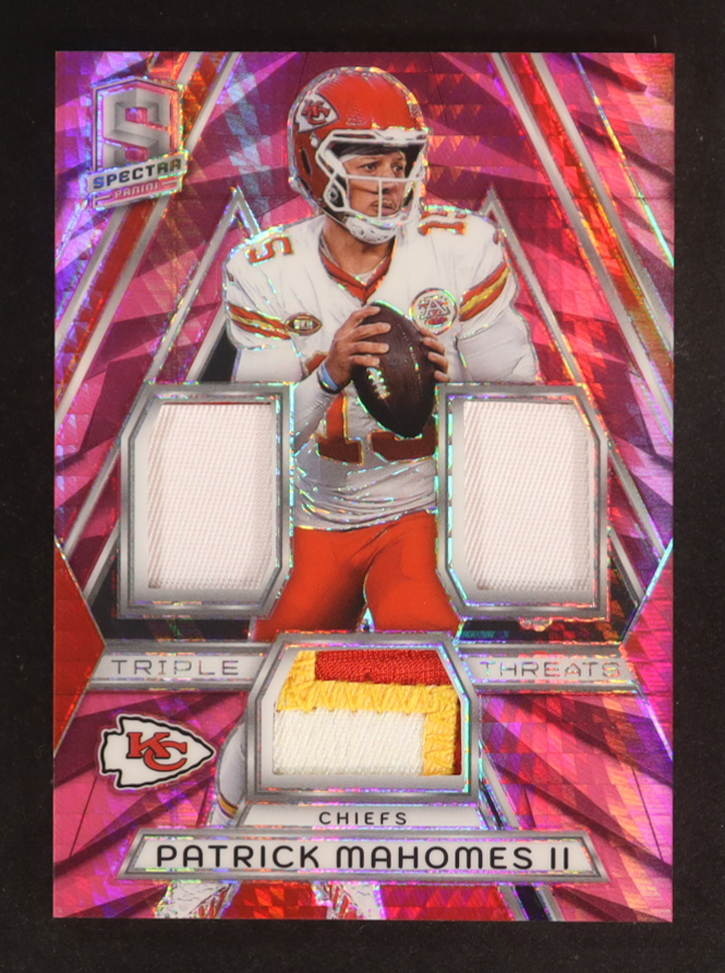 Patrick Mahomes II 2024 Panini Spectra Triple Threats Materials Neon Pink #17 #02/15 at PristineAuction.com Patrick Mahomes II 2024 Panini Spectra Triple Threats Materials Neon Pink #17 #02/15 at PristineAuction.com