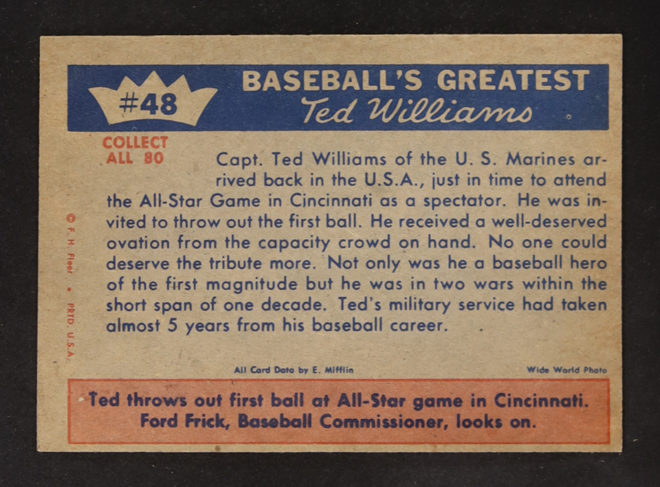 Ted Williams 1959 Fleer #48 1953 Ted Returns at PristineAuction.com Ted Williams 1959 Fleer #48 1953 Ted Returns at PristineAuction.com