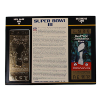 Super Bowl III Commemorative Score Card with 23KT Gold Ticket Framed Display at PristineAuction.com