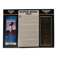 Super Bowl XLII Commemorative Score Card with 23KT Gold Ticket Framed Display at PristineAuction.com