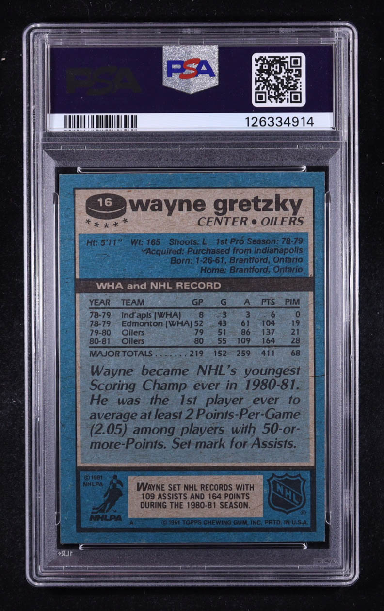 Wayne Gretzky 1981 Topps #16 (PSA 8) at PristineAuction.com Wayne Gretzky 1981 Topps #16 (PSA 8) at PristineAuction.com
