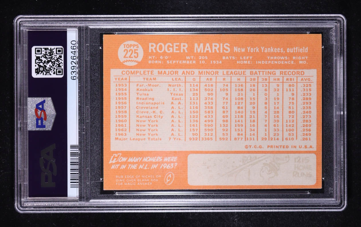 Roger Marris 1964 Topps #225 (PSA 6) at PristineAuction.com Roger Marris 1964 Topps #225 (PSA 6) at PristineAuction.com