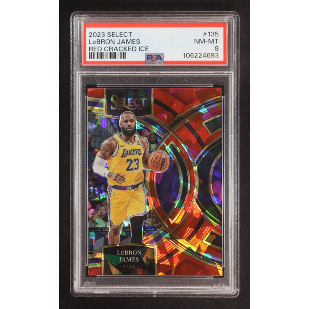LeBron James 2023-24 Select Prizms Red Cracked Ice #135 (PSA 8) at PristineAuction.com