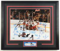 Jim Craig, Mike Eruzione, William "Buzz" Schneider, Ken Morrow | 1980 Team USA "Miracle on Ice" Custom Framed Photo Signed By (18) (Beckett) at PristineAuction.com