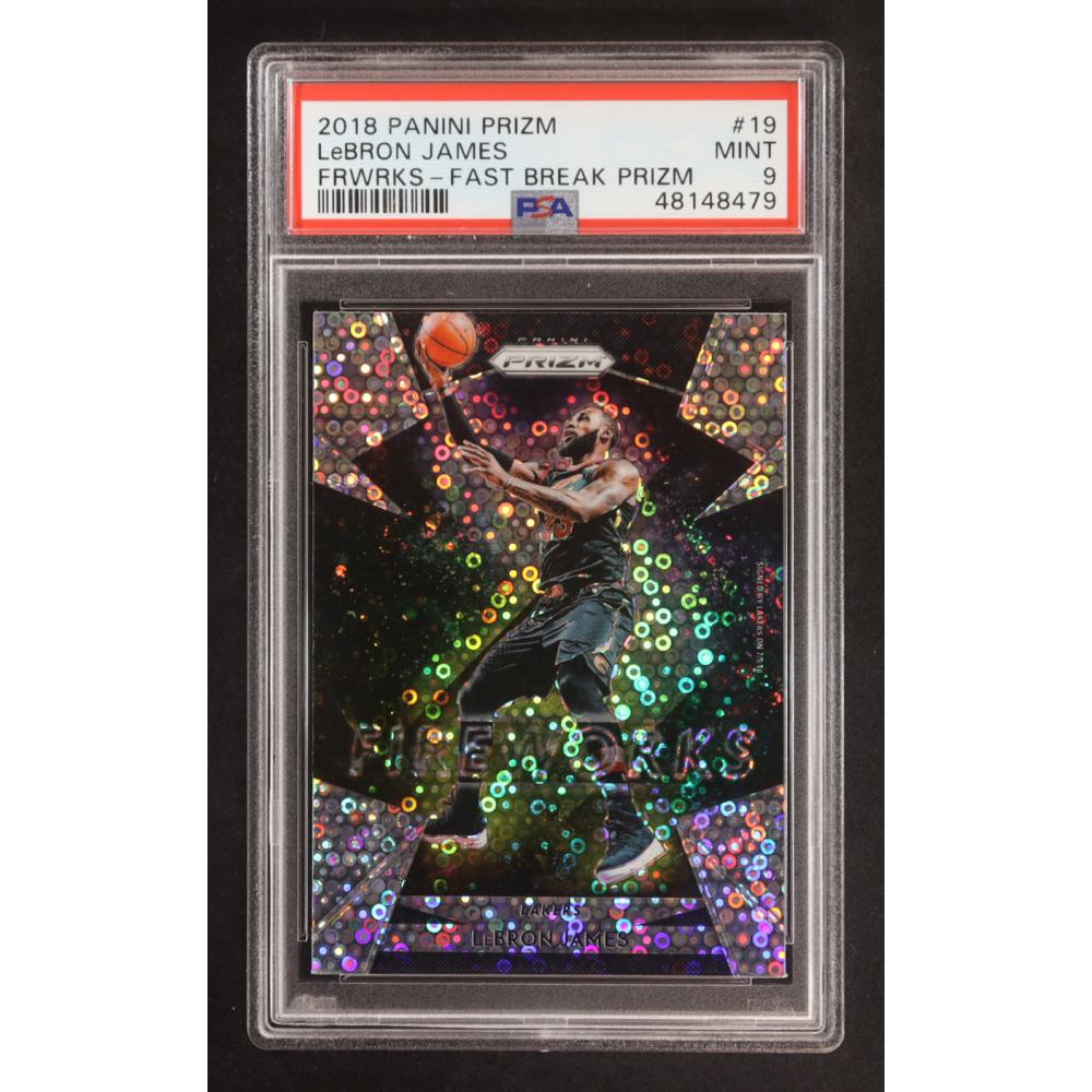 LeBron James 2018-19 Panini Prizm Fireworks Prizms Fast Break #19 (PSA 9) at PristineAuction.com