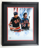 Mike Eruzione & Jim Craig Signed Custom Framed Photo Display Inscribed "80 Gold" & "Believe" (Beckett) at PristineAuction.com