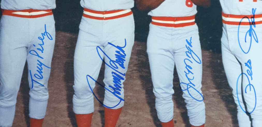 Reds "Big Red Machine" Custom Framed Photo Display Signed by (4) with Tony Perez, Johnny Bench, Joe Morgan, Pete Rose (Beckett) at PristineAuction.com Reds "Big Red Machine" Custom Framed Photo Display Signed by (4) with Tony Perez, Johnny Bench, Joe Morgan, Pete Rose (Beckett) at PristineAuction.com