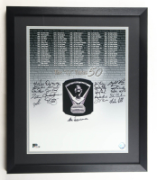 Cy Young 50th Anniversary Custom Framed Photo Display Signed by (21) with Tom Glavine, Doc Gooden, David Cone, Run Guidry (AIV) at PristineAuction.com