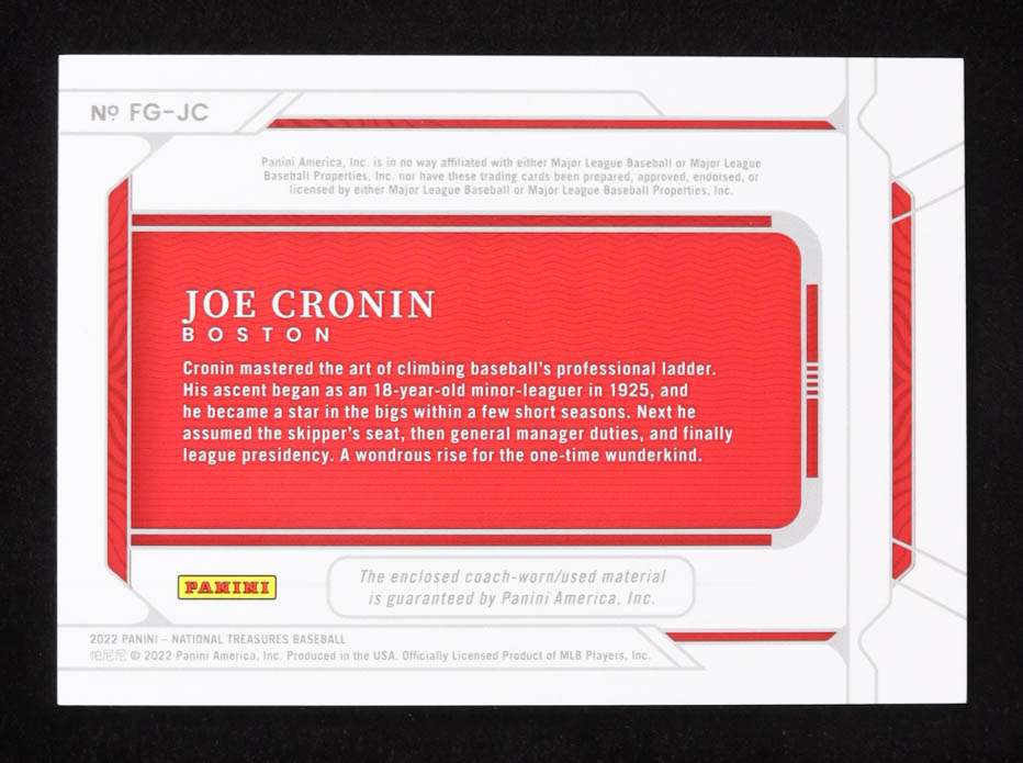 Joe Cronin 2022 Panini National Treasures Field Gear #18 #43/49 at PristineAuction.com Joe Cronin 2022 Panini National Treasures Field Gear #18 #43/49 at PristineAuction.com