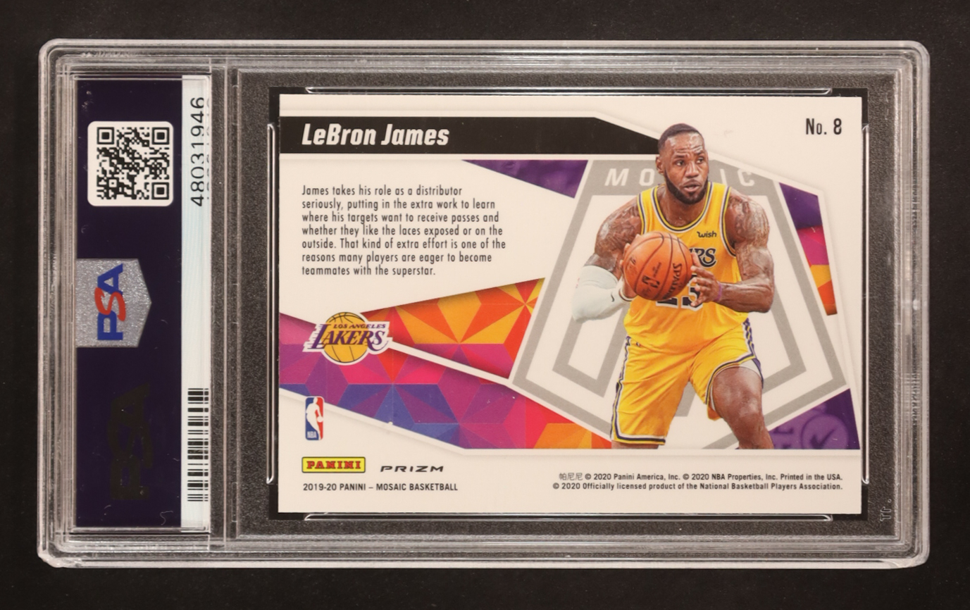 LeBron James 2019-20 Panini Mosaic Give and Go Mosaic #8 (PSA 10) at PristineAuction.com LeBron James 2019-20 Panini Mosaic Give and Go Mosaic #8 (PSA 10) at PristineAuction.com
