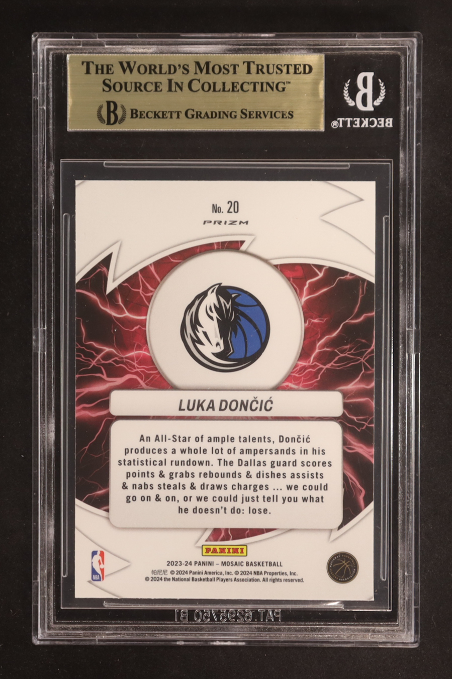 Luka Doncic 2023-24 Panini Mosaic Thunder Road Mosaic Green #20 (BGS 10) at PristineAuction.com Luka Doncic 2023-24 Panini Mosaic Thunder Road Mosaic Green #20 (BGS 10) at PristineAuction.com