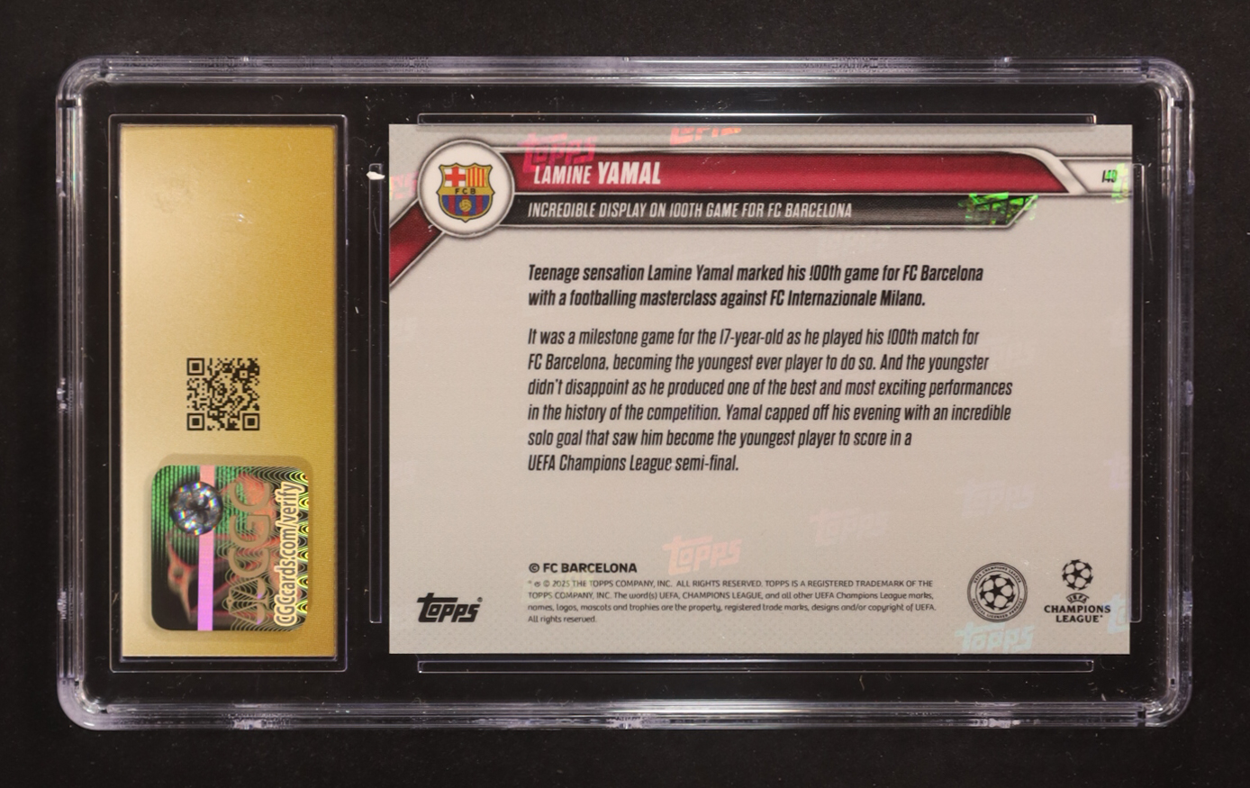Lamine Yamal 2024-25 Topps Now UEFA Champions League #149 (CGC 10 | Pristine Black Label) at PristineAuction.com Lamine Yamal 2024-25 Topps Now UEFA Champions League #149 (CGC 10 | Pristine Black Label) at PristineAuction.com