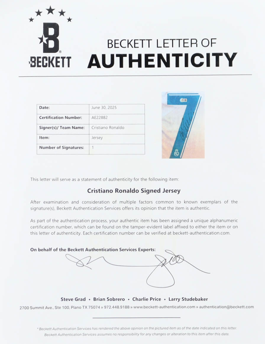 Cristiano Ronaldo Signed Real Madrid FC Adidas Authentic Jersey (Beckett) at PristineAuction.com Cristiano Ronaldo Signed Real Madrid FC Adidas Authentic Jersey (Beckett) at PristineAuction.com