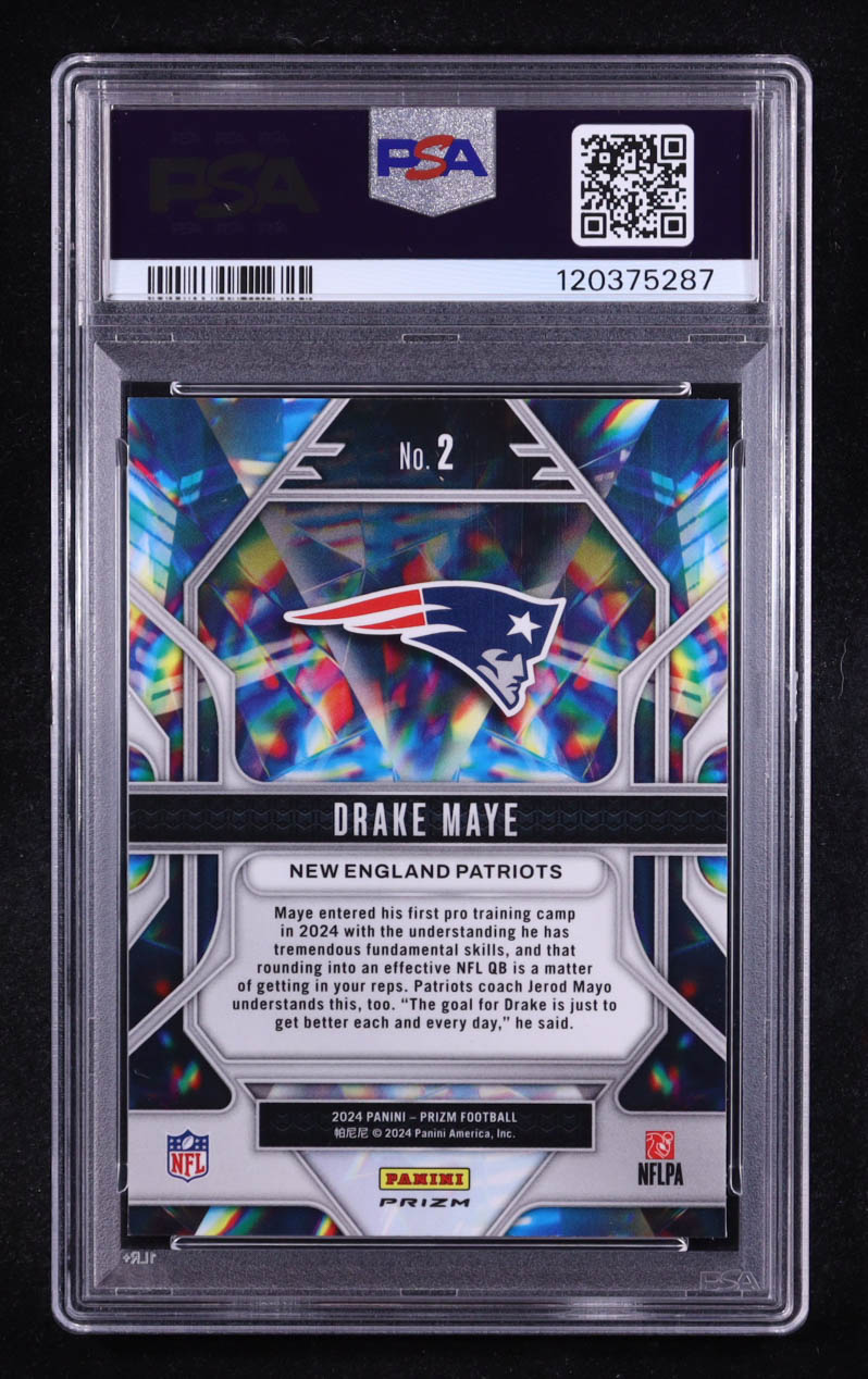 Drake Maye 2024 Panini Prizm Prizmatic Prizms Green Ice #2 RC (PSA 9) at PristineAuction.com Drake Maye 2024 Panini Prizm Prizmatic Prizms Green Ice #2 RC (PSA 9) at PristineAuction.com