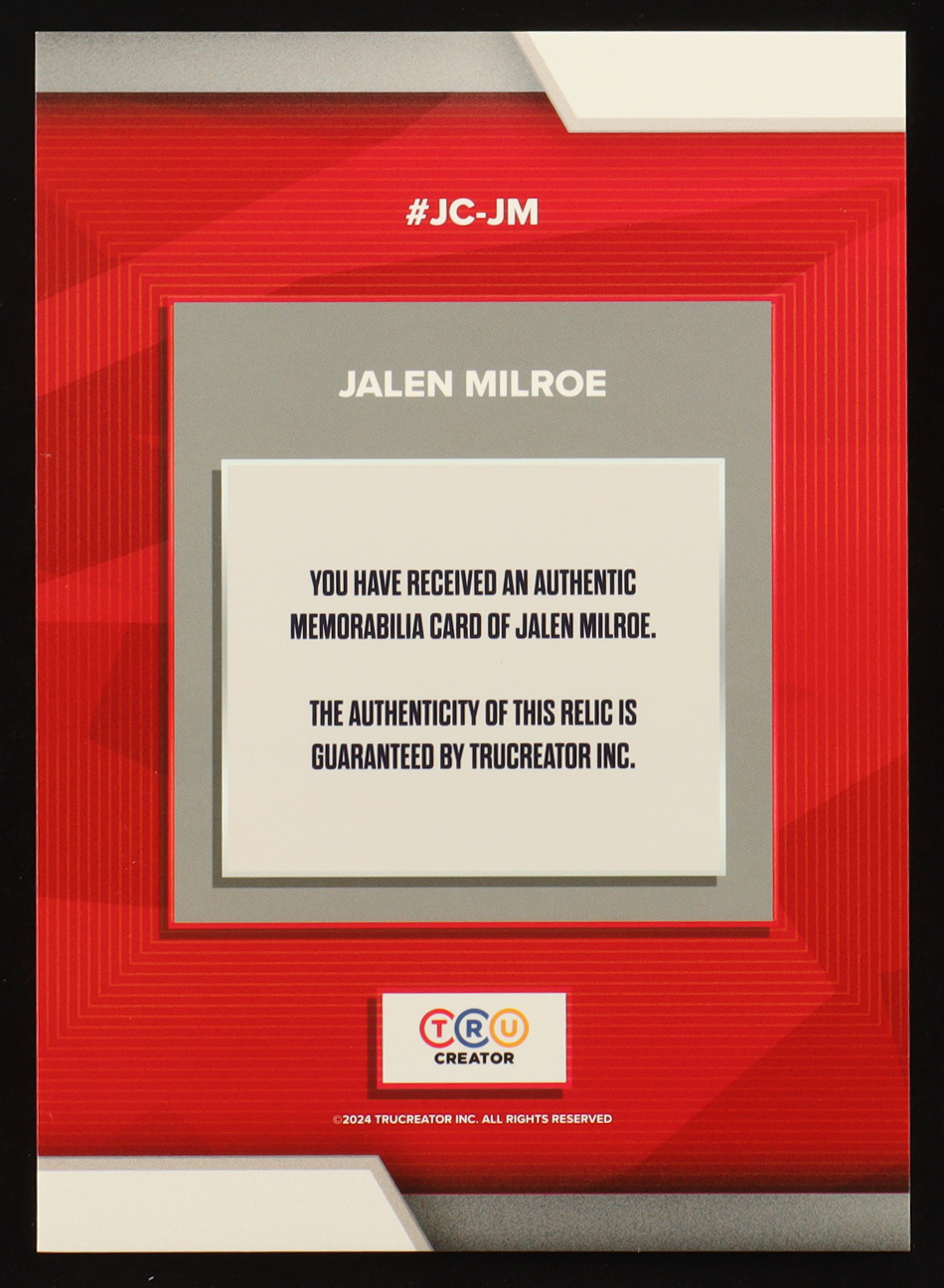 Jalen Milroe 2024 TruSport Jumbo Trucreator Card Cracked Ice #11 #JCJM JSY RC at PristineAuction.com Jalen Milroe 2024 TruSport Jumbo Trucreator Card Cracked Ice #11 #JCJM JSY RC at PristineAuction.com
