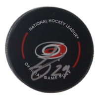 Seth Jarvis Signed Hurricanes Logo Hockey Puck (PSA) at PristineAuction.com