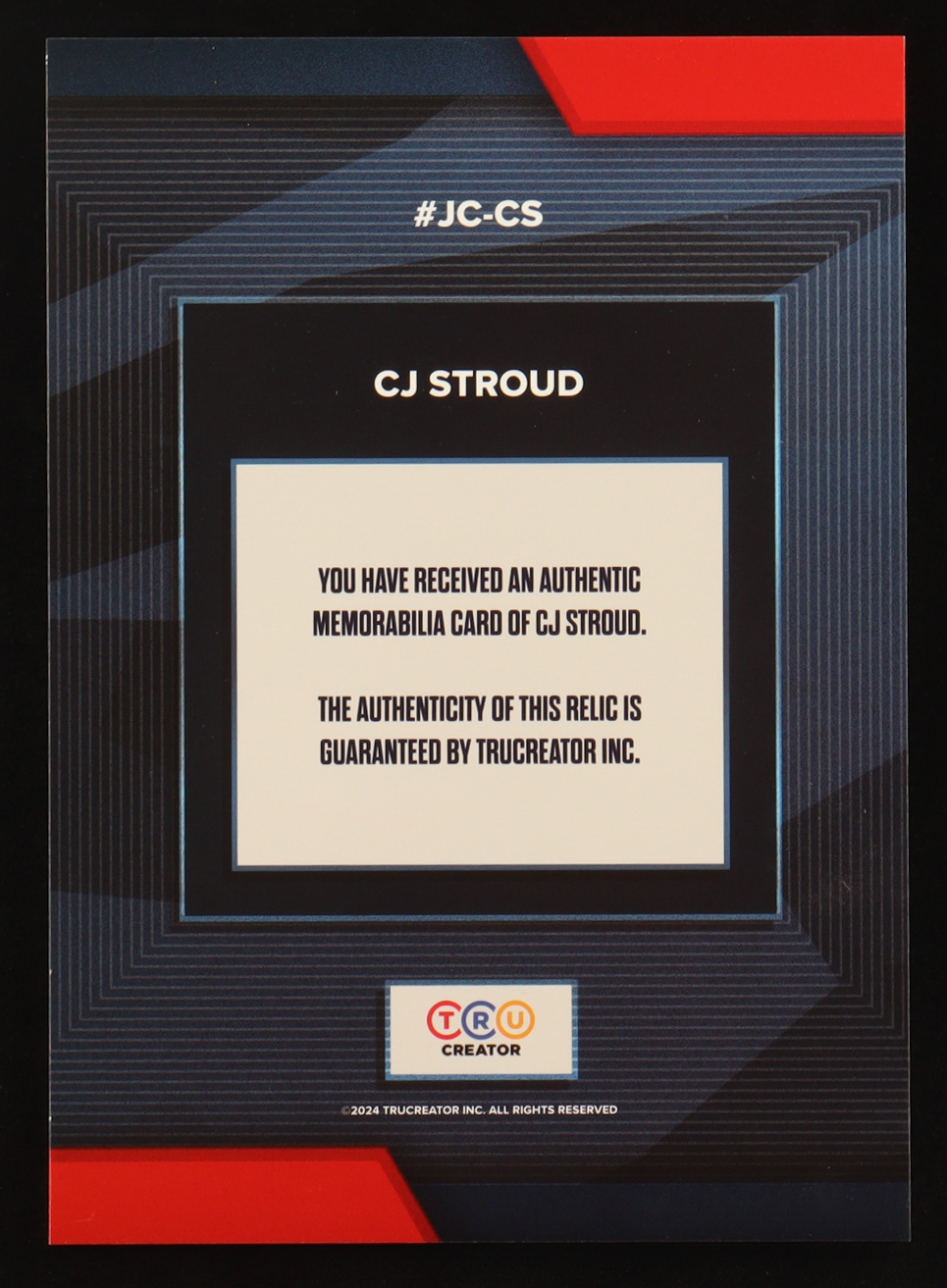 C.J. Stroud 2024 TruSport Jumbo TruCreator Cracked Ice #9 #JC-CS JSY at PristineAuction.com C.J. Stroud 2024 TruSport Jumbo TruCreator Cracked Ice #9 #JC-CS JSY at PristineAuction.com
