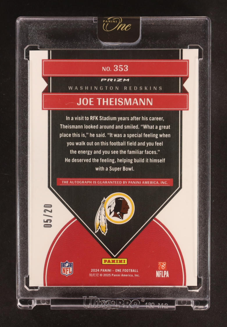 Joe Theismann 2024 Panini One Once in a Franchise Autographs Bronze #353 #05/20 at PristineAuction.com Joe Theismann 2024 Panini One Once in a Franchise Autographs Bronze #353 #05/20 at PristineAuction.com