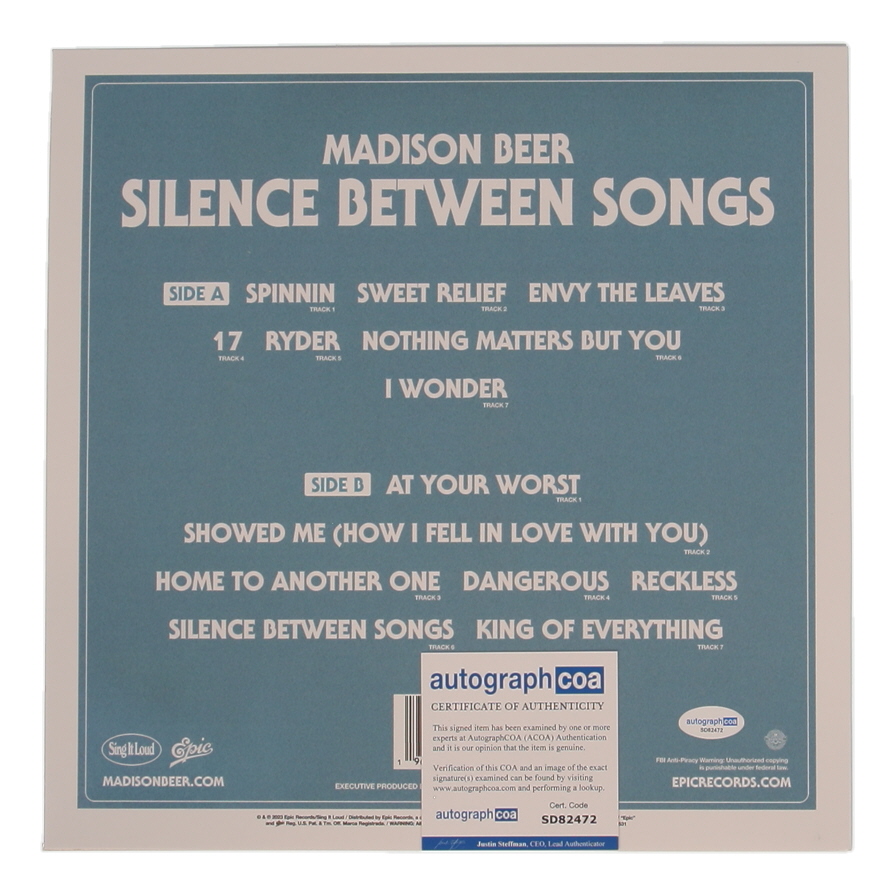 Madison Beer Signed "Silence Between Songs" 12x12 Album Sleeve (ACOA) at PristineAuction.com Madison Beer Signed "Silence Between Songs" 12x12 Album Sleeve (ACOA) at PristineAuction.com
