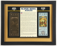 Super Bowl XXXIII Commemorative Score Card with 23KT Gold Ticket Framed Display at PristineAuction.com