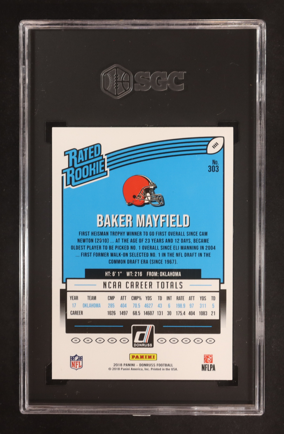 Baker Mayfield 2018 Donruss #303 RR RC (SGC 10) at PristineAuction.com Baker Mayfield 2018 Donruss #303 RR RC (SGC 10) at PristineAuction.com