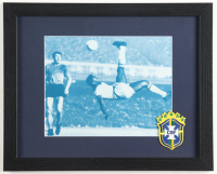 "Pele Scissor Kick" Custom Framed Photo Display with Brazil Cloth Patch at PristineAuction.com