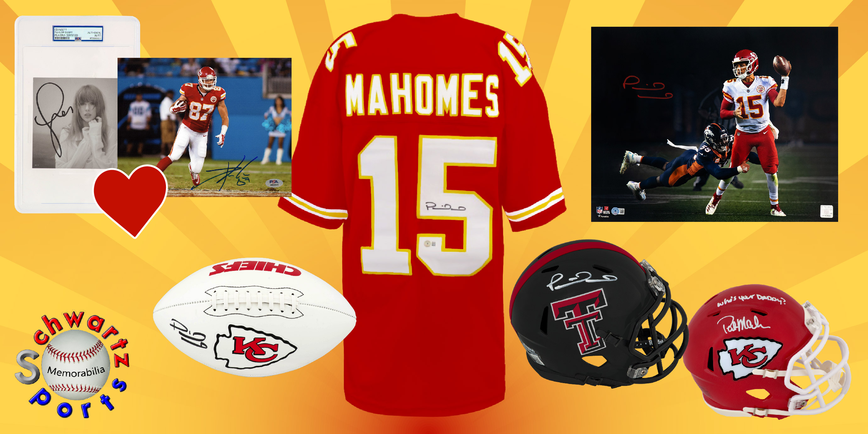 THE MAHOMES BOX Signed Mystery Box - Series 6 (Limited to 100) - featuring Travis Kelce (Taylor’s Version) (12 Autograph Items per Box) Chase the PATRICK MAHOMES SIGNED ITEMS!!!! - Schwartz Sports at PristineAuction.com THE MAHOMES BOX Signed Mystery Box - Series 6 (Limited to 100) - featuring Travis Kelce (Taylor’s Version) (12 Autograph Items per Box) Chase the PATRICK MAHOMES SIGNED ITEMS!!!! - Schwartz Sports at PristineAuction.com