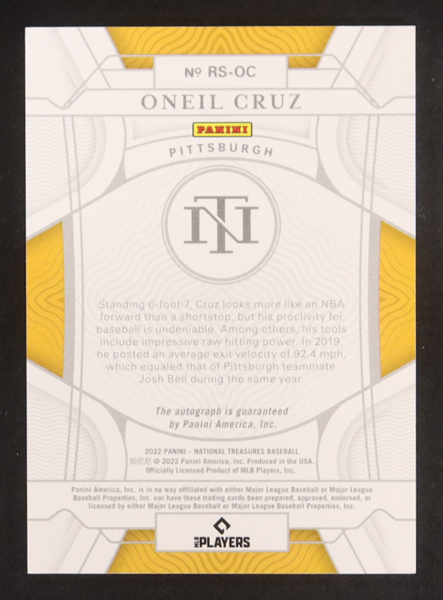 Oneil Cruz 2022 Panini National Treasures Rookie Signatures Holo Gold #18 #16/25 RC at PristineAuction.com Oneil Cruz 2022 Panini National Treasures Rookie Signatures Holo Gold #18 #16/25 RC at PristineAuction.com