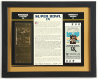 Super Bowl IX Commemorative Score Card with 23KT Gold Ticket Framed Display at PristineAuction.com
