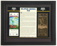 Super Bowl XII Commemorative Score Card with 23KT Gold Ticket Framed Display at PristineAuction.com