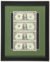 1985 U.S. $1 Dollar Bill Custom Framed Uncut Sheet Of (4) Bills at PristineAuction.com