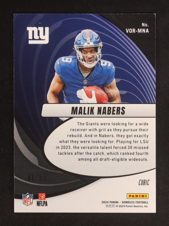 Malik Nabers 2024 Donruss Vortex Cubic #9 RC #41/50 at PristineAuction.com Malik Nabers 2024 Donruss Vortex Cubic #9 RC #41/50 at PristineAuction.com