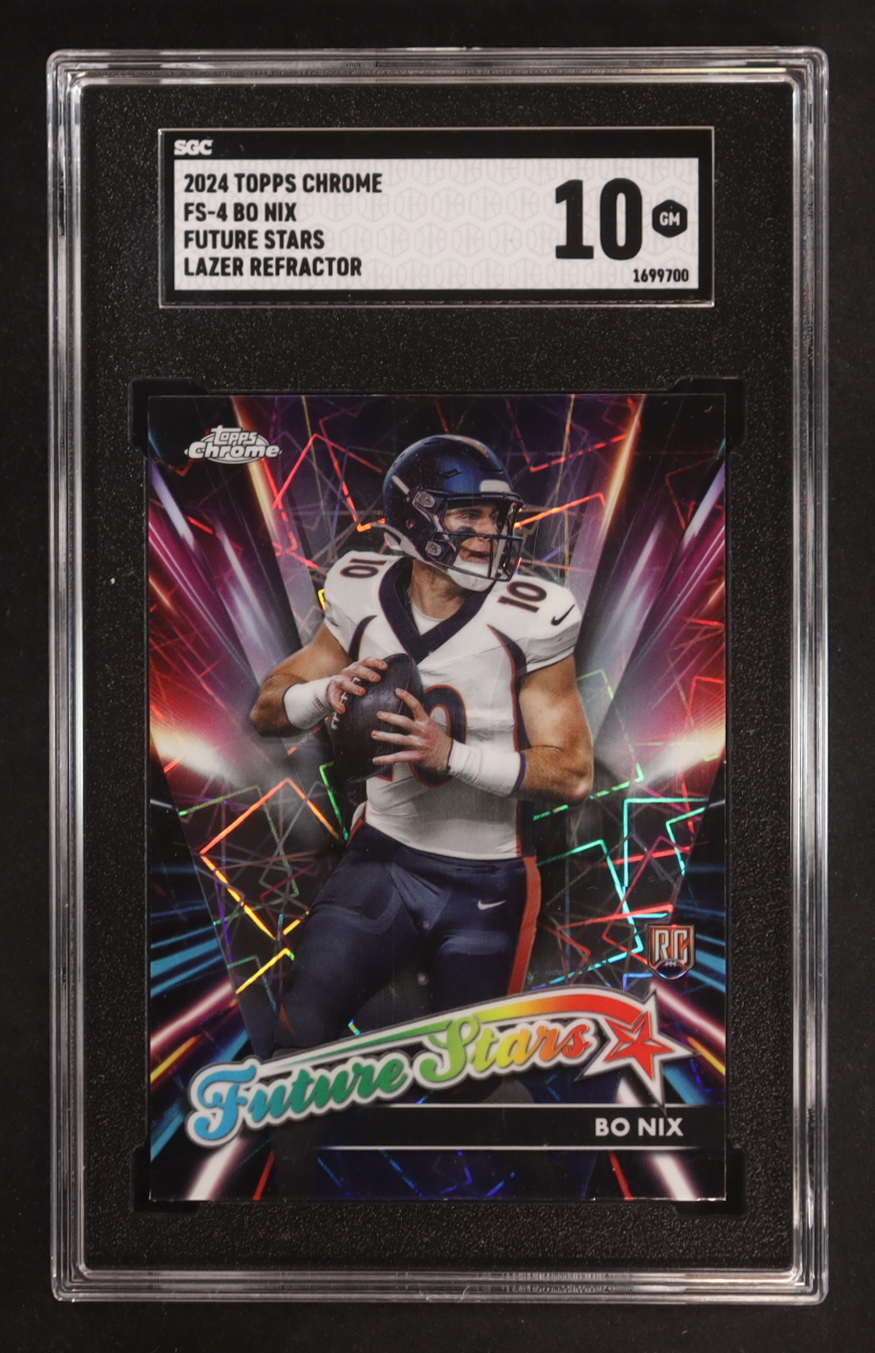 Bo Nix 2024 Topps Chrome Future Stars Lazer Refractors #FS4 RC (SGC 10) at PristineAuction.com Bo Nix 2024 Topps Chrome Future Stars Lazer Refractors #FS4 RC (SGC 10) at PristineAuction.com