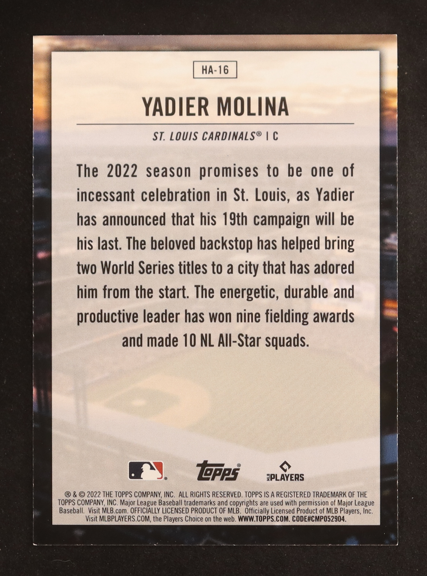 Yadier Molina 2022 Topps Home Field Advantage #HA16 at PristineAuction.com Yadier Molina 2022 Topps Home Field Advantage #HA16 at PristineAuction.com