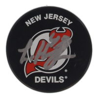 Luke Hughes Signed Devils Logo Hockey Puck (JSA) at PristineAuction.com
