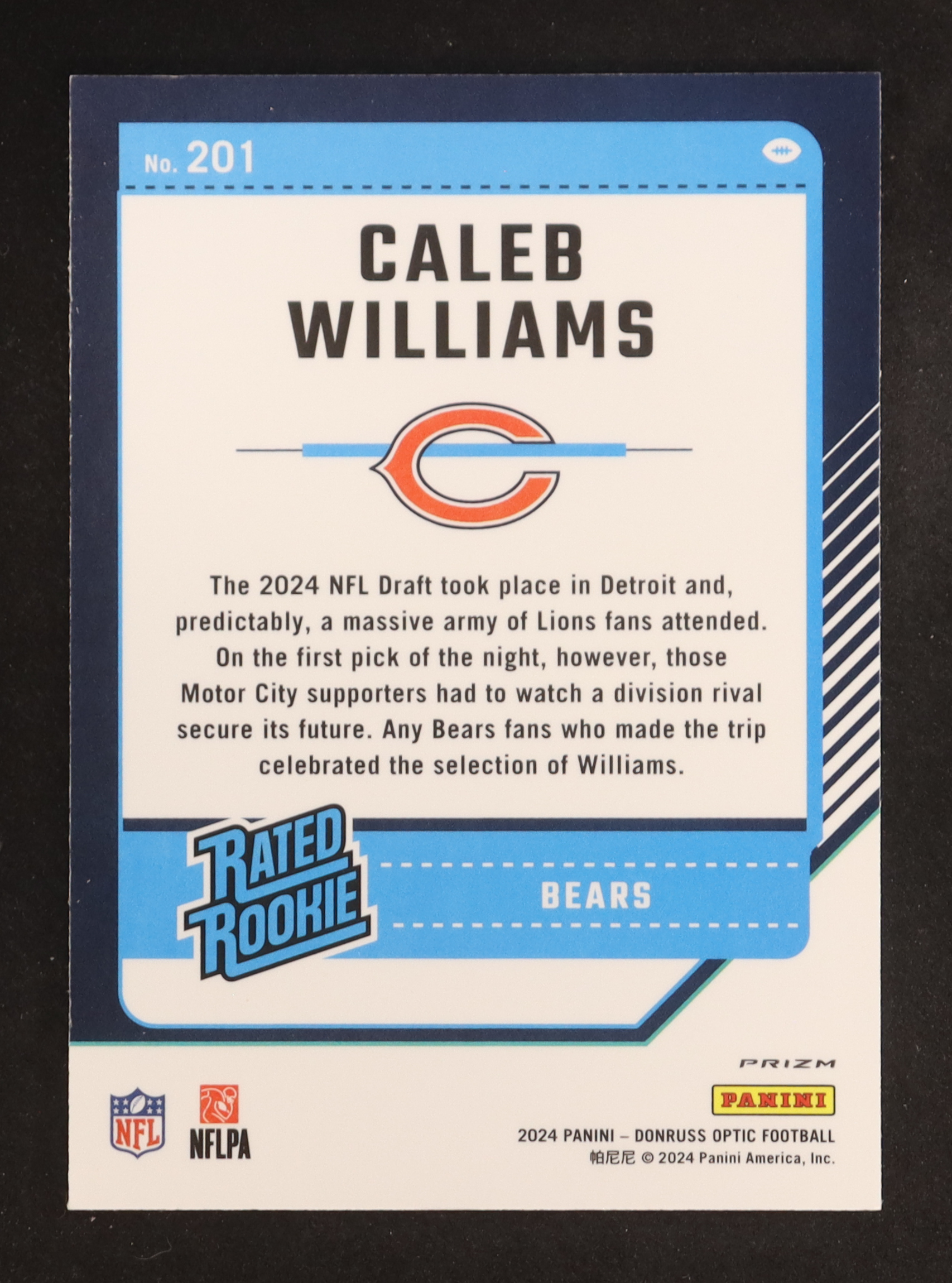 Caleb Williams 2024 Donruss Optic Holo #201 RR RC at PristineAuction.com Caleb Williams 2024 Donruss Optic Holo #201 RR RC at PristineAuction.com