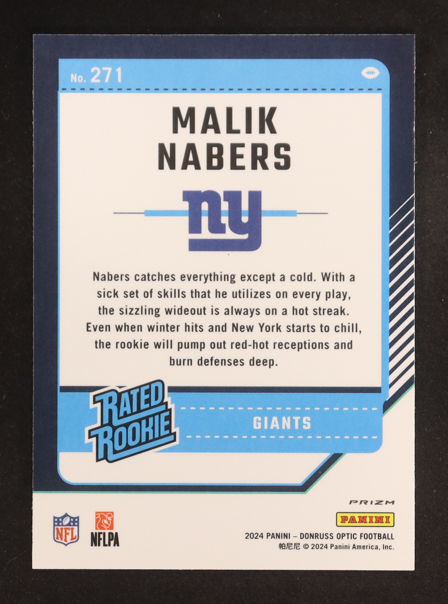 Malik Nabers 2024 Donruss Optic Purple Shock #271 RR RC at PristineAuction.com Malik Nabers 2024 Donruss Optic Purple Shock #271 RR RC at PristineAuction.com