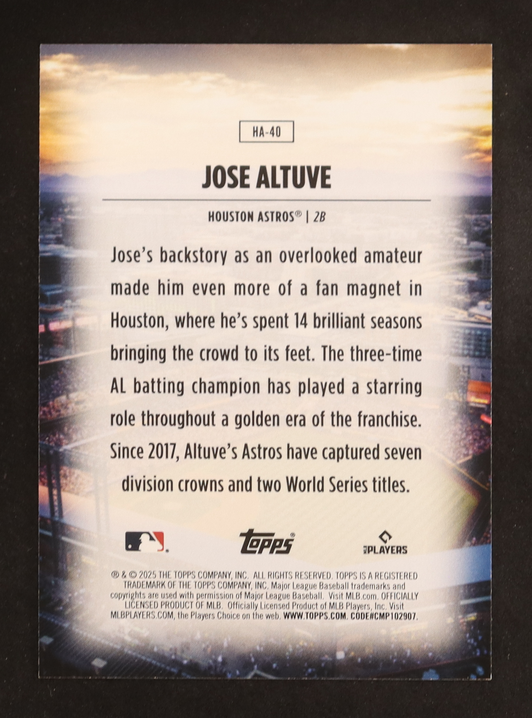 Jose Altuve 2025 Topps Home Field Advantage #HA40 at PristineAuction.com Jose Altuve 2025 Topps Home Field Advantage #HA40 at PristineAuction.com