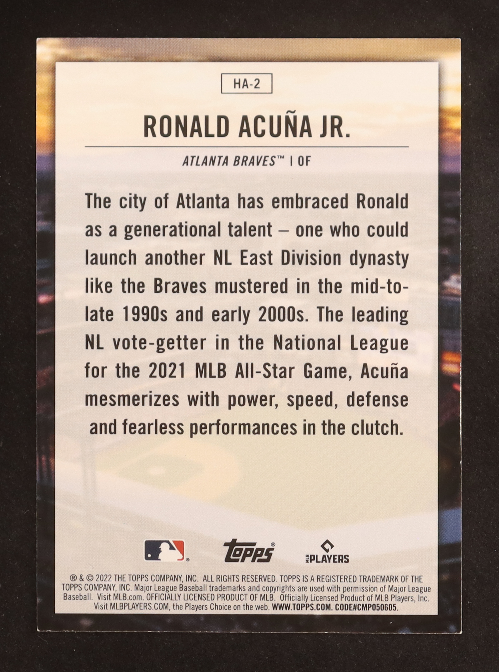 Ronald Acuna Jr. 2022 Topps Home Field Advantage #HA2 at PristineAuction.com Ronald Acuna Jr. 2022 Topps Home Field Advantage #HA2 at PristineAuction.com