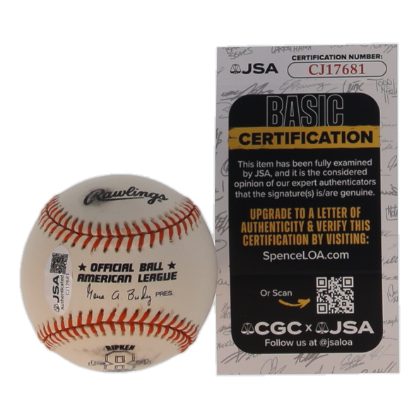 Cal Ripken Jr. Signed OAL Commemorative Baseball (JSA) at PristineAuction.com Cal Ripken Jr. Signed OAL Commemorative Baseball (JSA) at PristineAuction.com