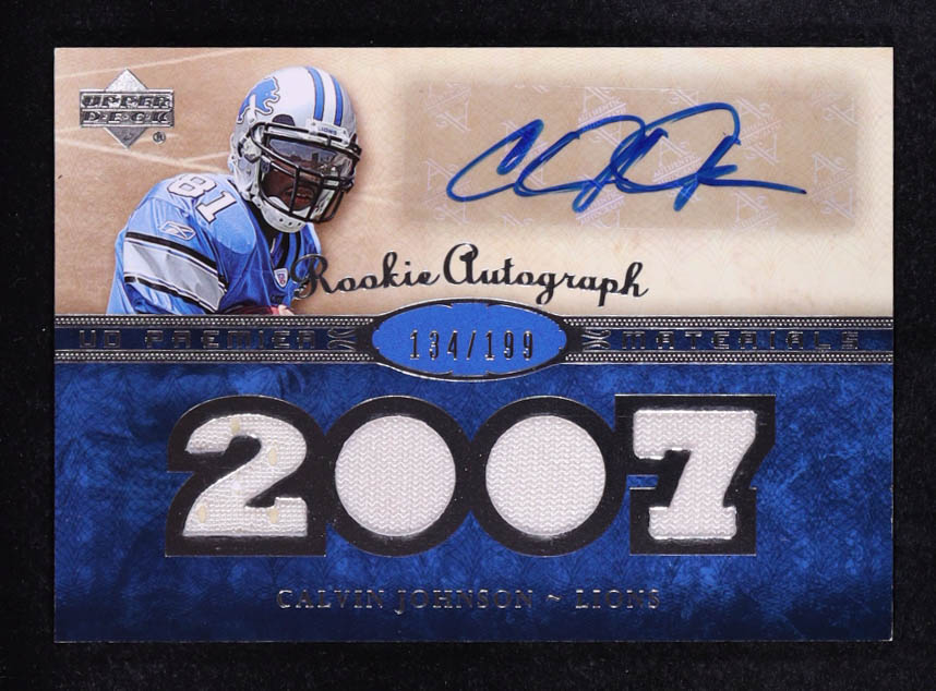 Calvin Johnson 2007 Upper Deck Premier #139 Jersey Autograph #134/199 RC at PristineAuction.com Calvin Johnson 2007 Upper Deck Premier #139 Jersey Autograph #134/199 RC at PristineAuction.com