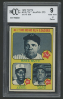 Babe Ruth 714 / Hank Aaron 673 / Willie Mays 654 1973 Topps #1 (BCCG 9) at PristineAuction.com