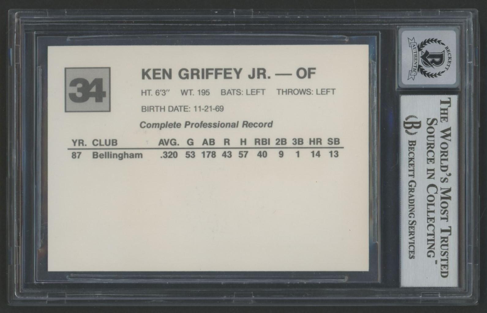 Ken Griffey Jr. Signed 1988 San Bernardino Spirit Cal League Card #34 (BGS | Auto 10) at PristineAuction.com Ken Griffey Jr. Signed 1988 San Bernardino Spirit Cal League Card #34 (BGS | Auto 10) at PristineAuction.com